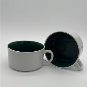 Graydon Hall Cozy Ceramic Soup Bowls with Handles Dark Green & White (Set of 2)